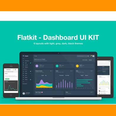 Flatkit 扁平仪表盘后台 html5网站模板，Bootstrap 4 css框架，AngularJS框架，Ajax Html版本，Grunt任务，Bower包管理，Sass，无限的颜色，白色，灰色，黑色主题; 6个预构建布局; 现代设计，提供说明文档等